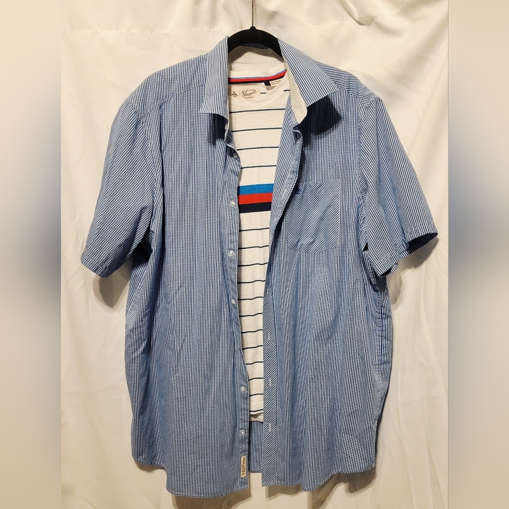 🖤XL LOT of 2 ORIGINAL PENGUIN by MUNSINGWEAR Blue and White Men's Shirts